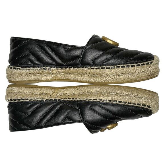 Gucci GG Marmont Quilted Nappa Leather Flats Charlotte Espadrilles 37.5 Black - Picture 5 of 10